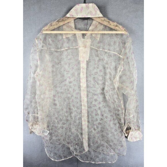 Zara XS Sheer Floral Organza Button-Up Blouse NWT Lightweight Dressy Top - Picture 8 of 16